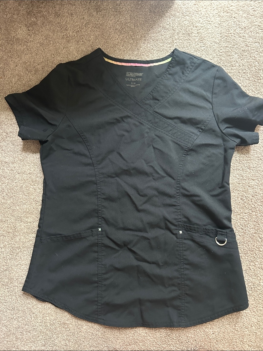 Scrubstar Black Short Sleeve Wrap-Front Scrub Top with D-Ring